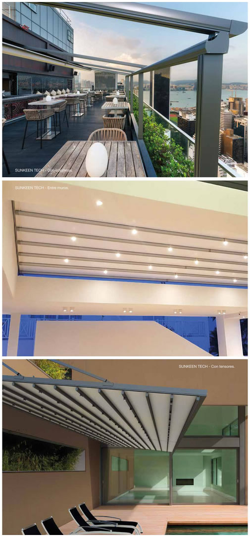 Toldos y pérgolas motorizadas, horizontales y grandes para terrazas y balcones en Bogotá, Colombia. Sortilegio Design Center SAS.. HUNTER DOUGLAS